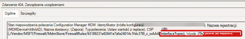 Zrzut ekranu przedstawiający błąd typów interfejsu
