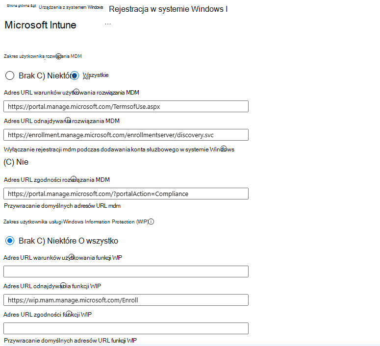 Zrzut ekranu przedstawia zakres użytkownika MDM usługi Microsoft Entra.
