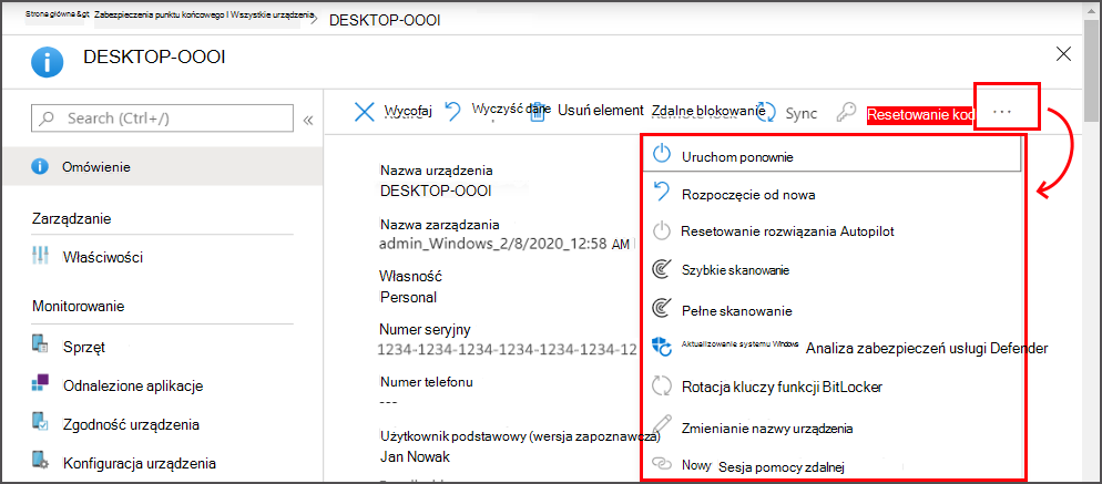 Wyświetlanie dodatkowych akcji