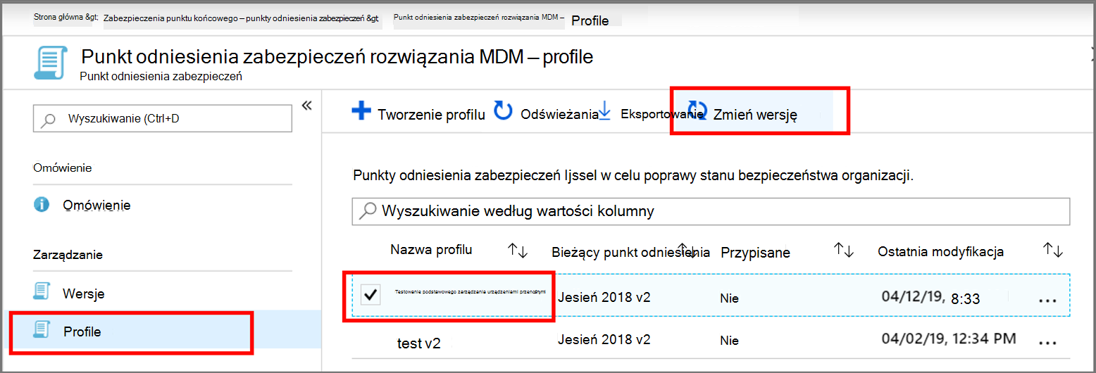 Przechwycony ekran przedstawiający zaznaczenie planu bazowego.