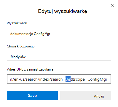 Dodaj do przeglądarki Microsoft Edge niestandardową wyszukiwarkę dokumentacji technicznej firmy Microsoft.