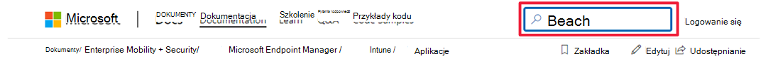Pole wyszukiwania w witrynie Docs w nagłówku.