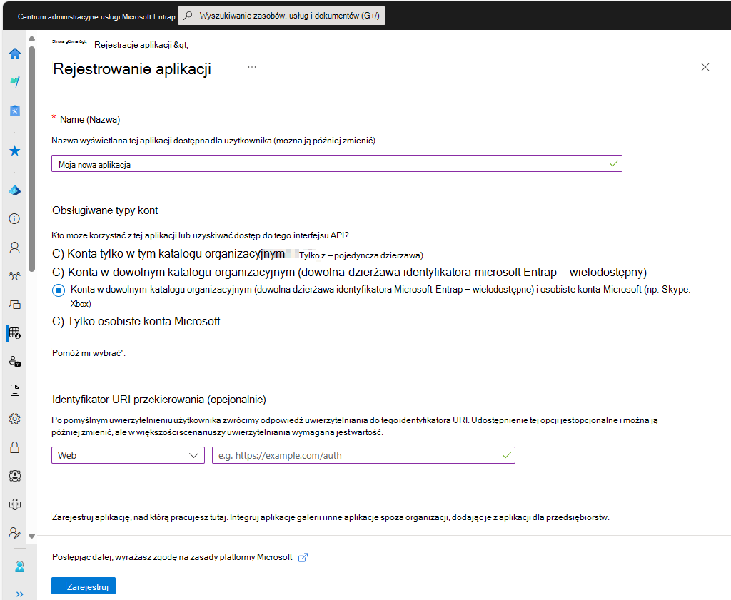 Zrzut ekranu przedstawiający stronę właściwości i wartości nowej aplikacji.
