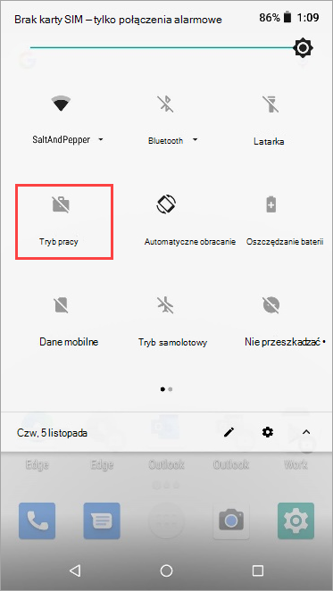 Zrzut ekranu przedstawiający ikonę nieaktywnego trybu pracy w szybkich ustawieniach Nexus 5X.