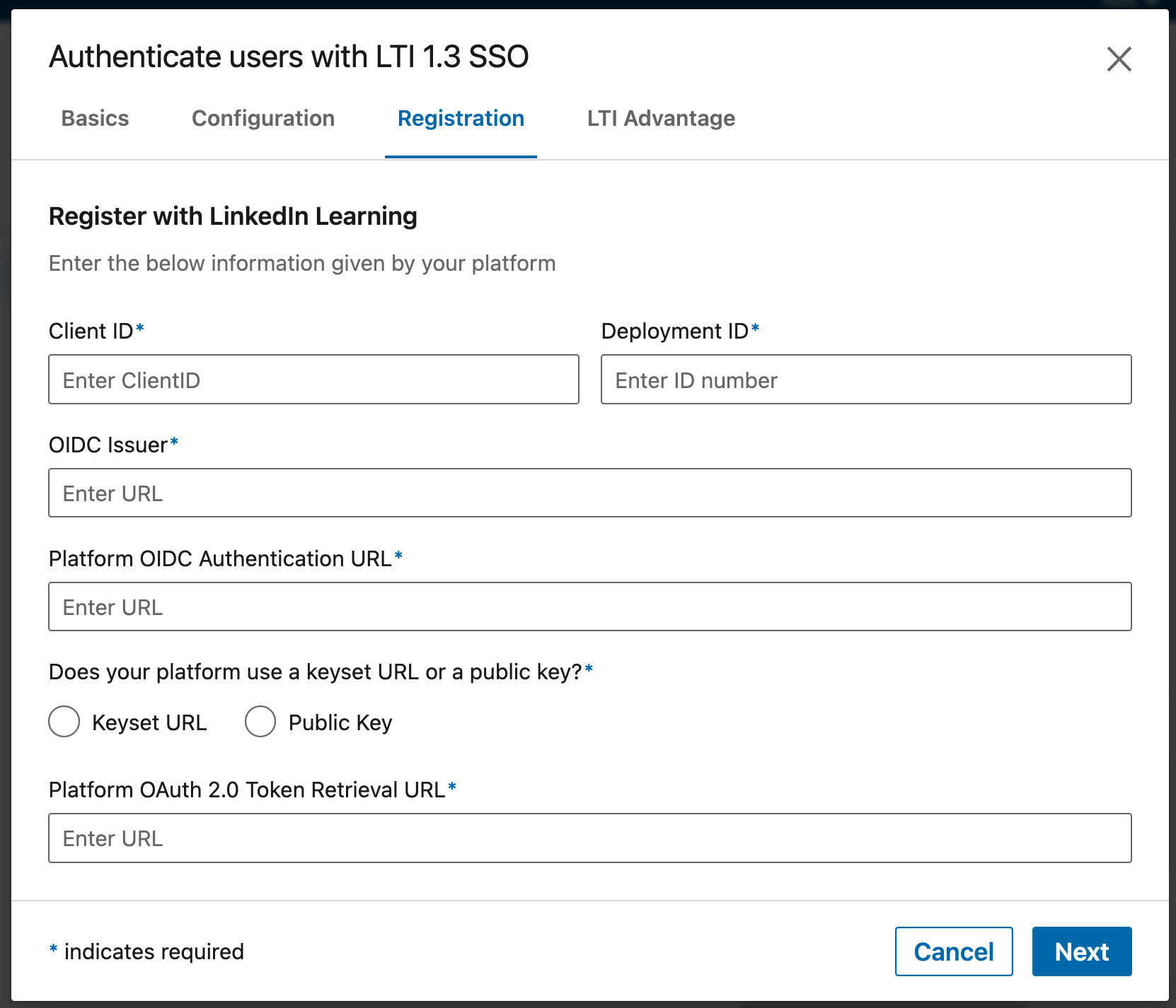 LTI Registration Configuration