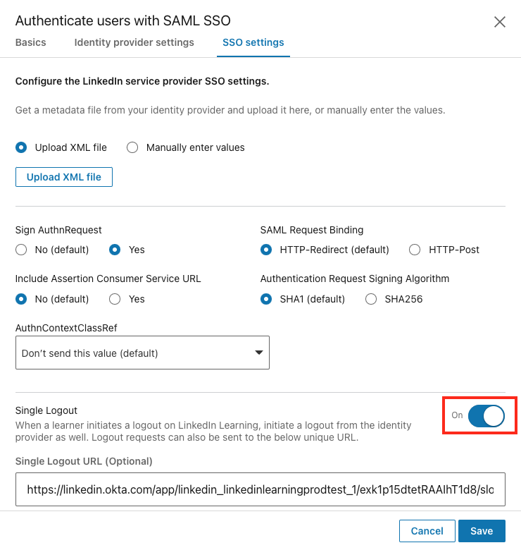 Single Logout enabled