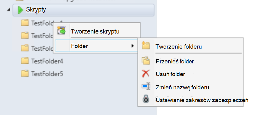 Zrzut ekranu przedstawiający strukturę folderów skryptów w konsoli programu .