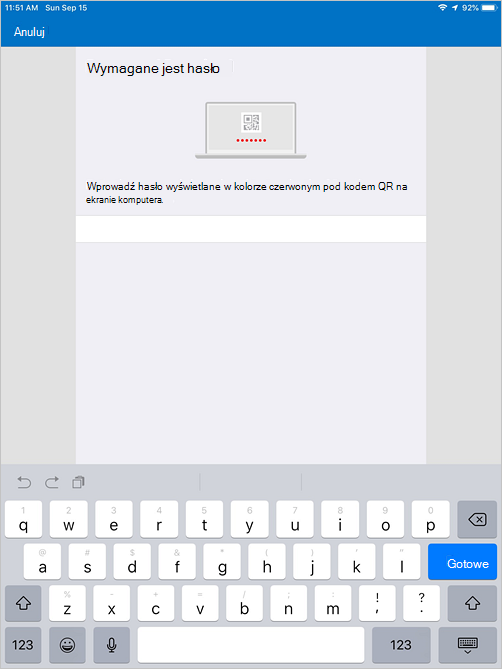 Przykładowy zrzut ekranu przedstawiający ekran Wymagane hasło portalu firmy, wprowadź pole hasła.