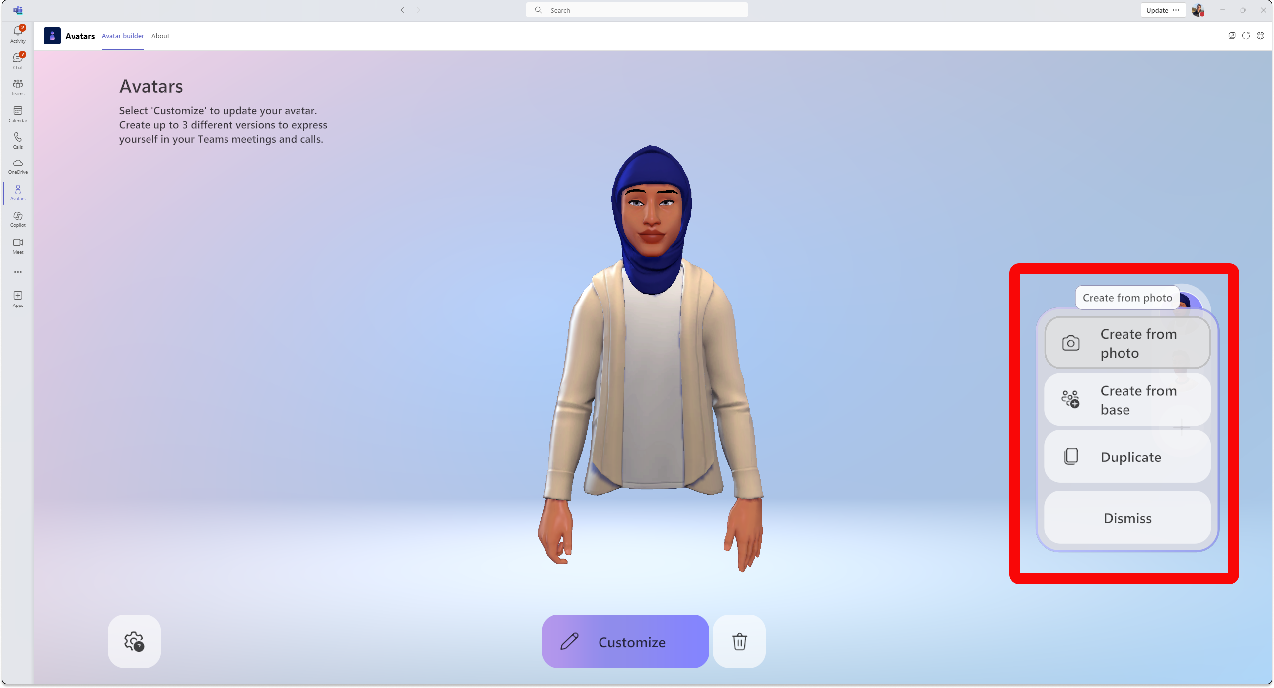Zrzut ekranu przedstawiający aplikację awatarów pokazującą możliwość tworzenia awatara na podstawie zdjęcia.