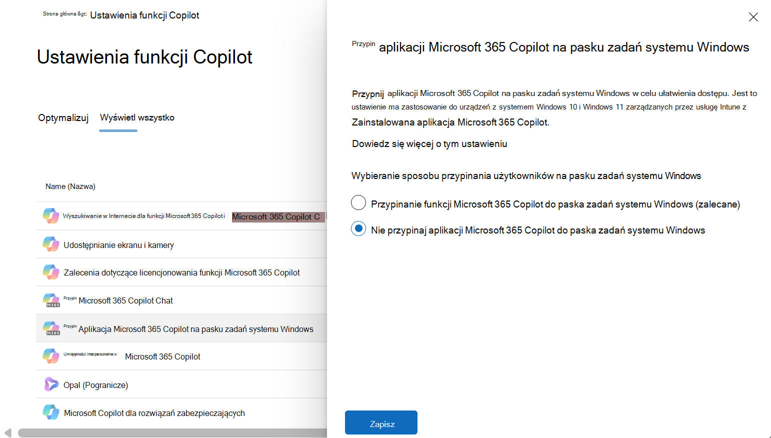 Zrzut ekranu przedstawiający pasek zadań systemu Windows z przypiętą aplikacją Microsoft Copilot.