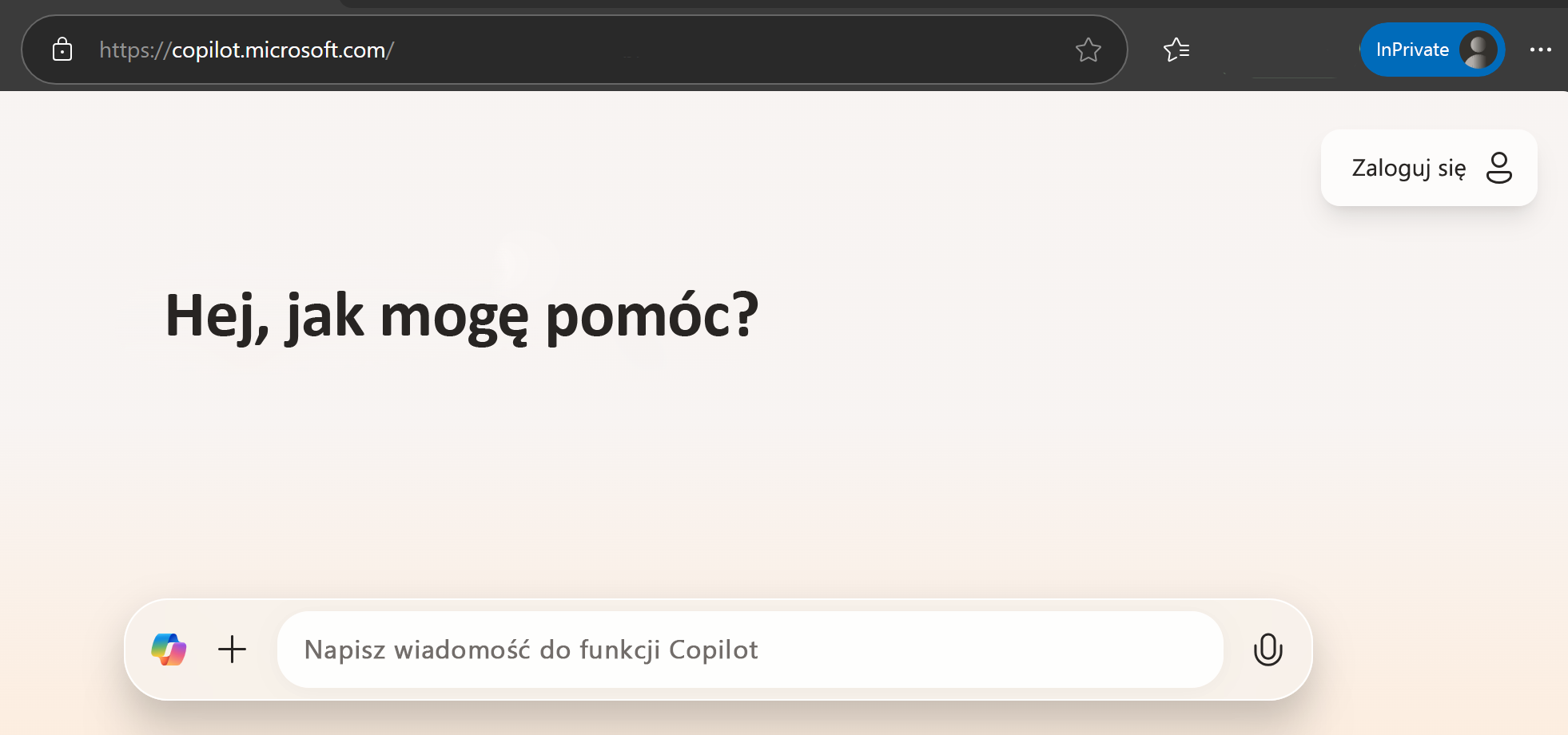 Zrzut ekranu przedstawiający bezpłatną wersję Microsoft Copilot konsumenta do użycia na potrzeby zadań osobistych.