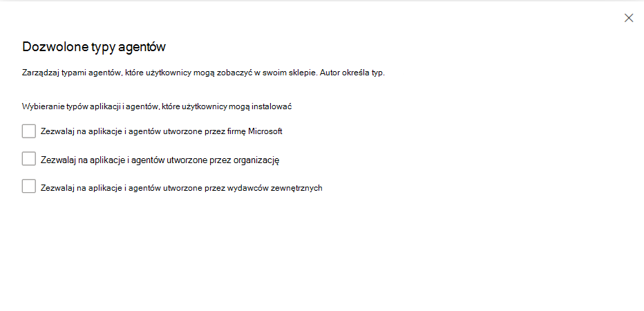 Zrzut ekranu przedstawiający typy dozwolonych agentów.