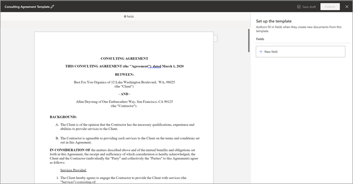 Zrzut ekranu przedstawiający dokument w przeglądarce szablonów.