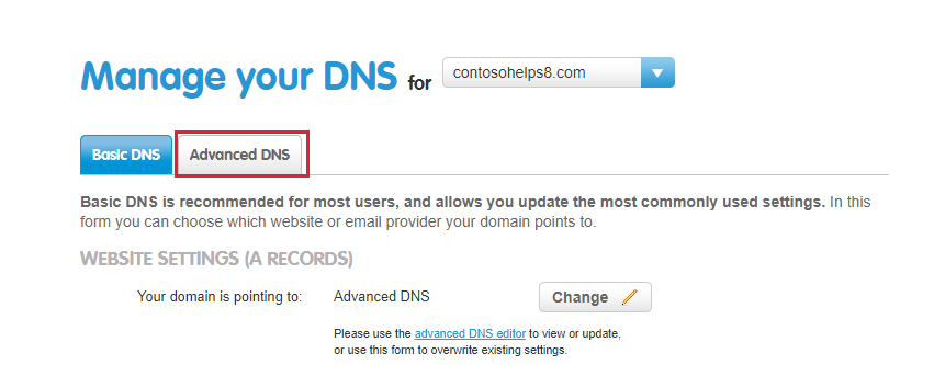 Wybierz kartę Zaawansowany system DNS.