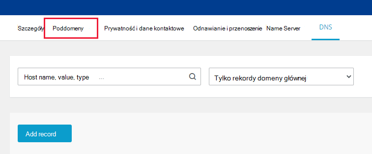 Wybierz pozycję Poddomena.