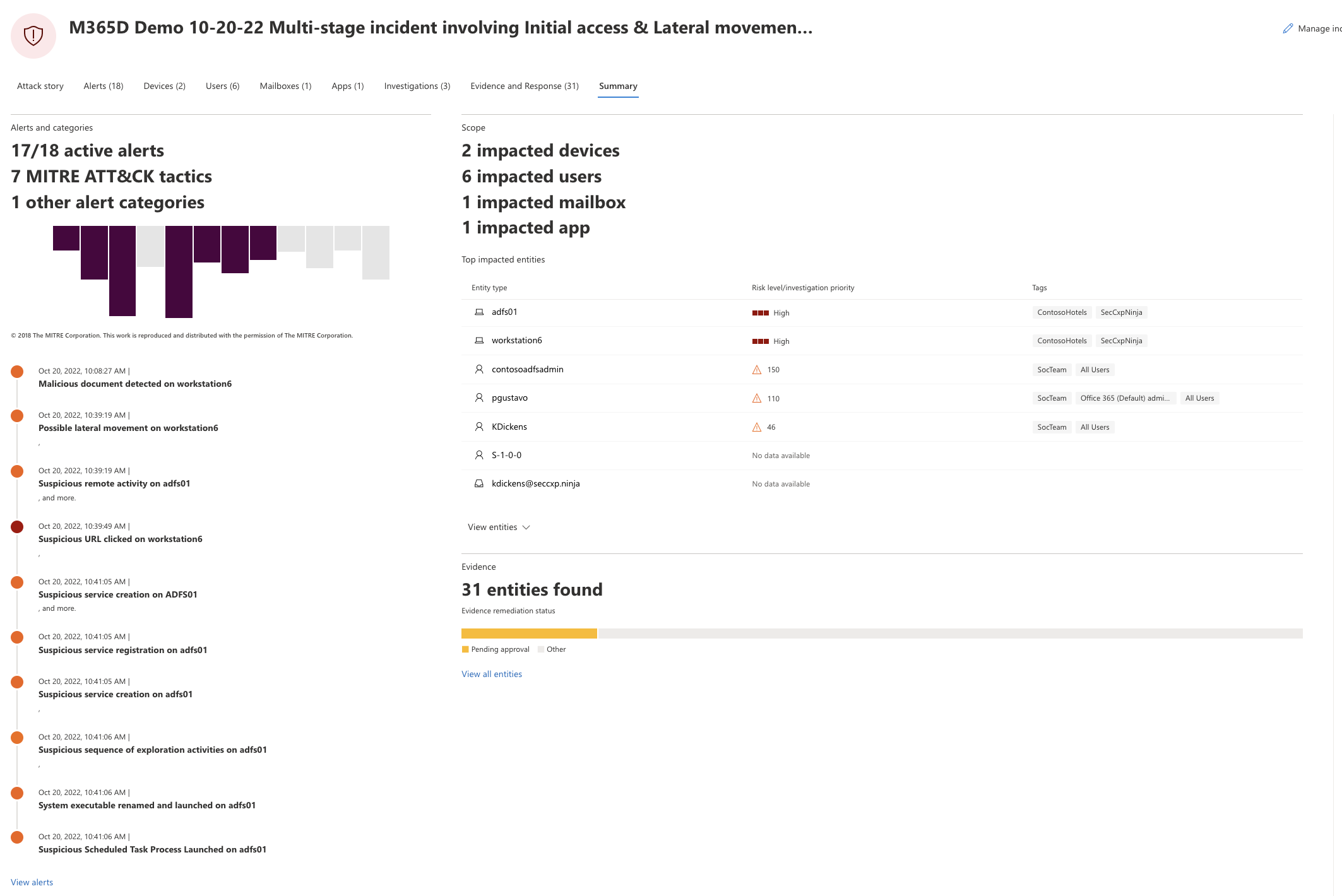 Zrzut ekranu przedstawiający podsumowanie informacji o zdarzeniu w portalu Microsoft Defender.
