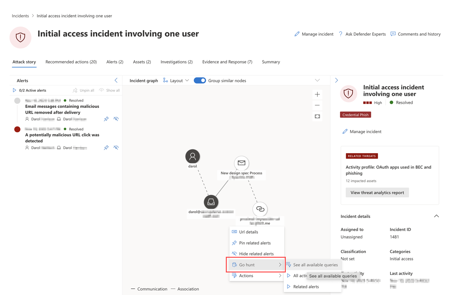 Wybieranie opcji wyszukiwania na urządzeniu w scenariuszu ataku