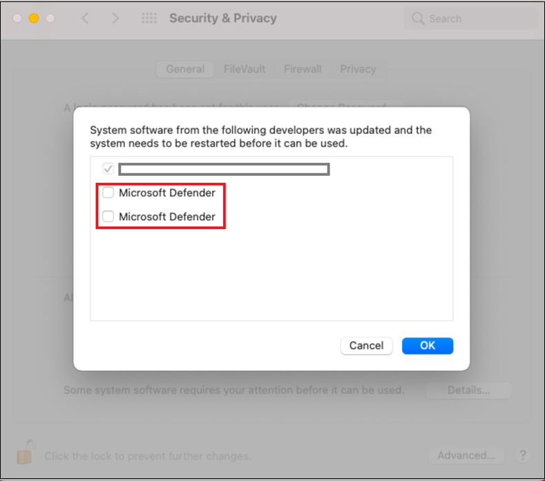 Zrzut ekranu przedstawiający okno zabezpieczeń i prywatności.