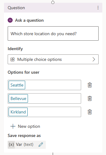 Zrzut ekranu przedstawiający możliwe opcje dla użytkownika w oparciu o wybór wielokrotnego wyboru w Identyfikuj.
