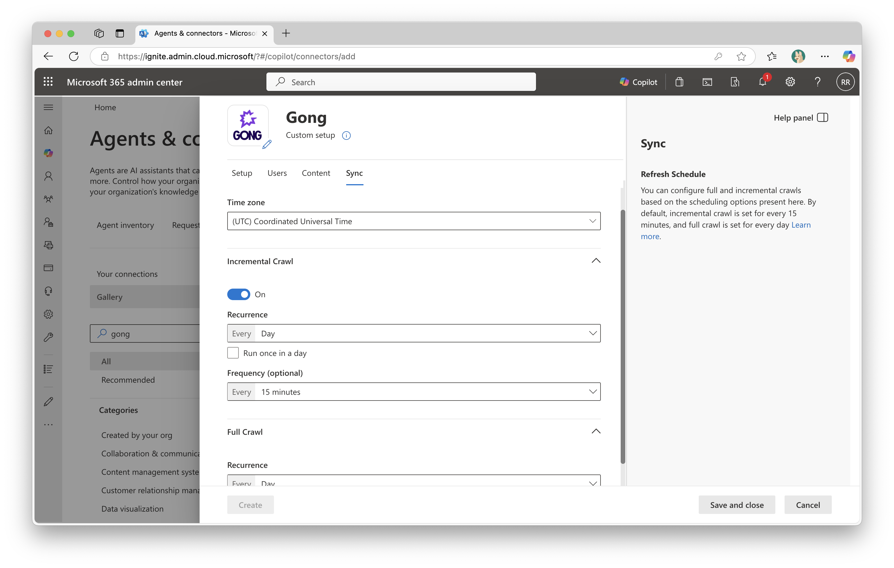 Screenshot that shows sync and refresh frequency settings.