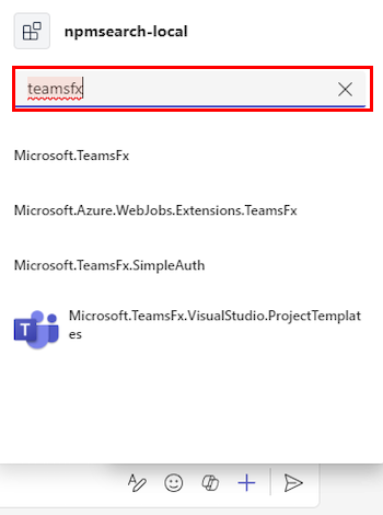 Screenshot shows an example of Contoso search query entered in the Contoso pluginlocal message extension and the message extension displays seven products results.