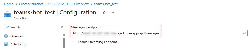 Screenshot shows the messaging endpoint adding api.