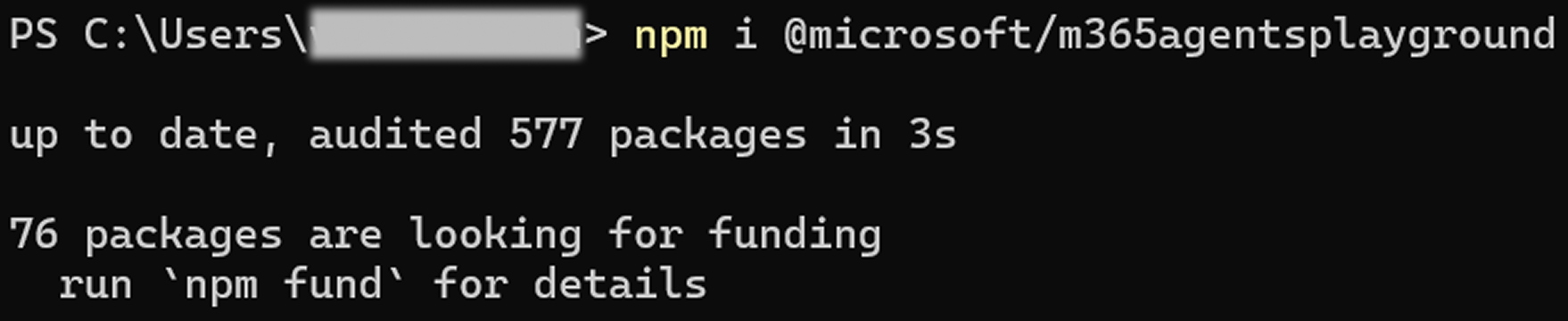 Screenshot shows install agents playground cli.