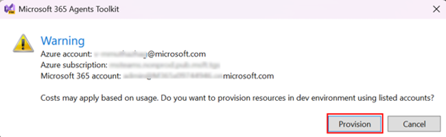 Screenshot shows the provision warning.