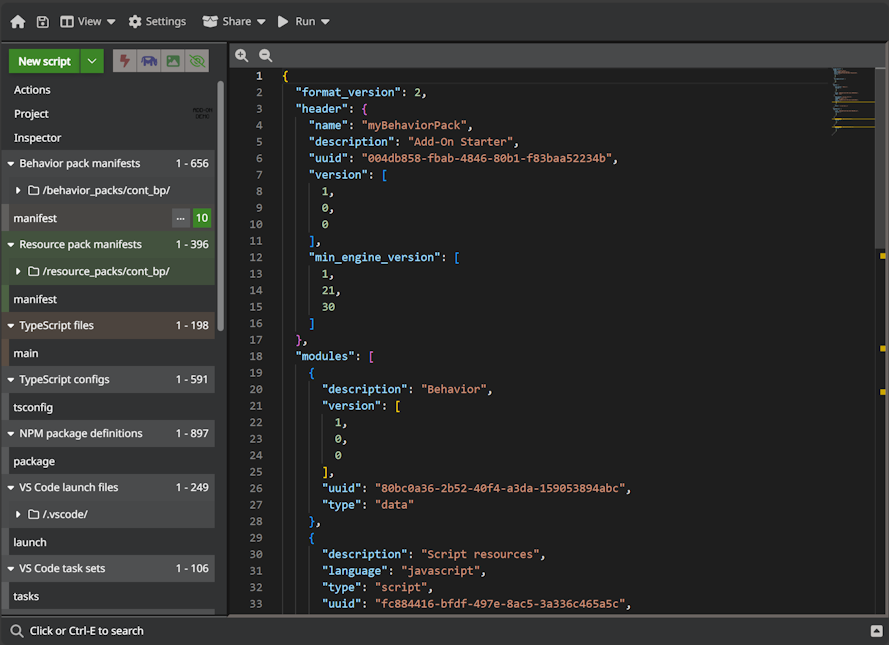 Image of the behavior pack manifest
