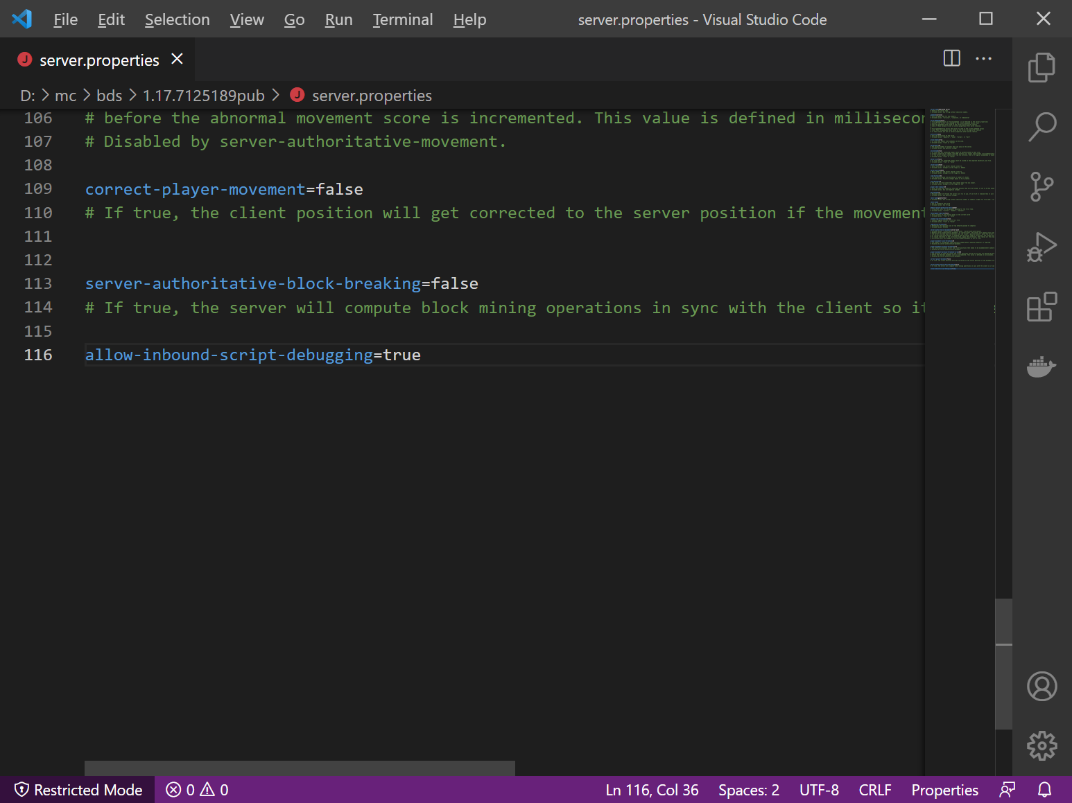 Editing server.properties for Bedrock Dedicated Server