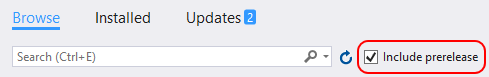 Pole wyboru Uwzględnij wersję wstępną w programie Visual Studio