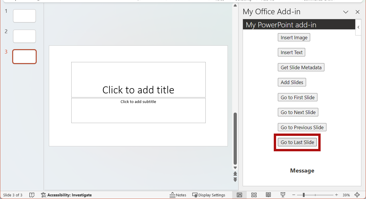 The Go to Last Slide button highlighted in the add-in.