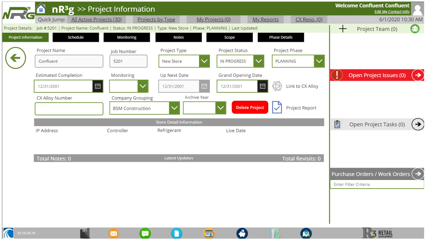 Zrzut ekranu przedstawiający pulpit nawigacyjny projektów w aplikacji firmy R3.