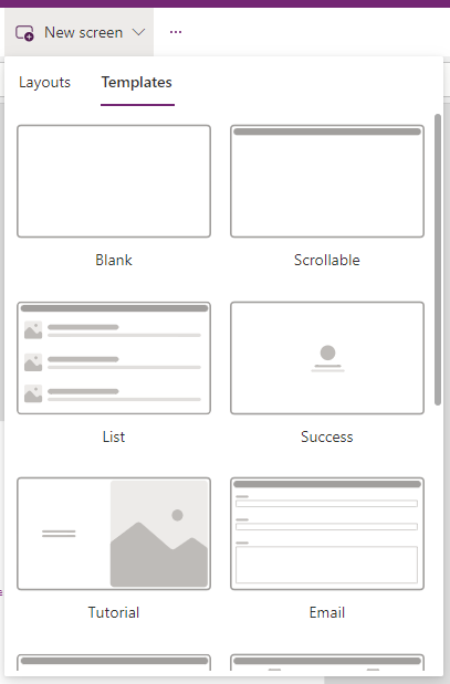 Zrzut ekranu przedstawiający sposób wybrania szablonu z menu Nowy ekran