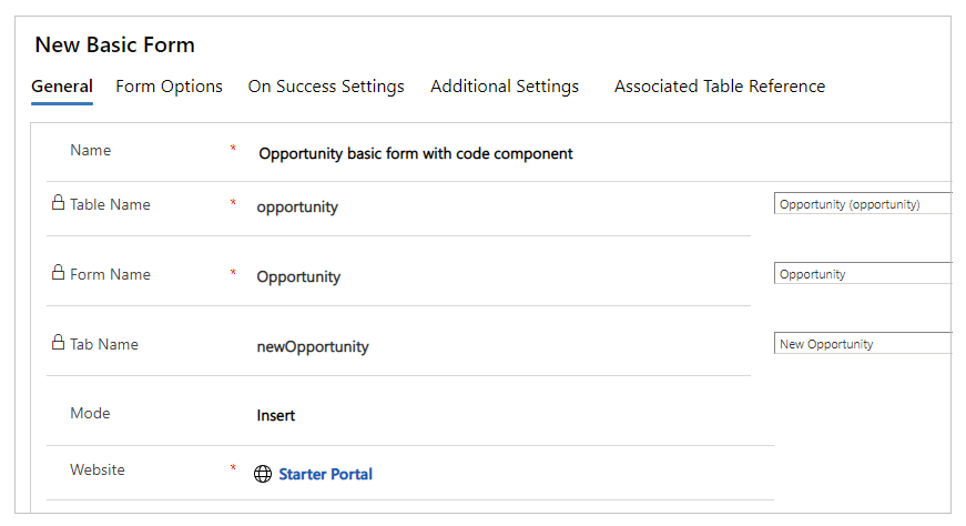 Konfigurowanie formularza podstawowego za pomocą aplikacji Zarządzanie portalem.