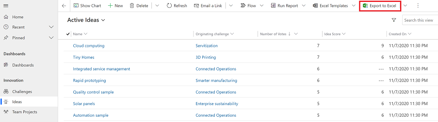 Wyeksportować do programu Excel.