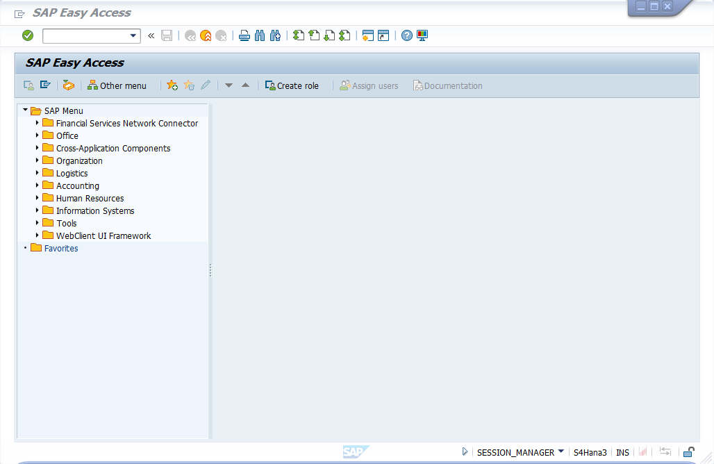 Zrzut ekranu okna SAP Easy Access.