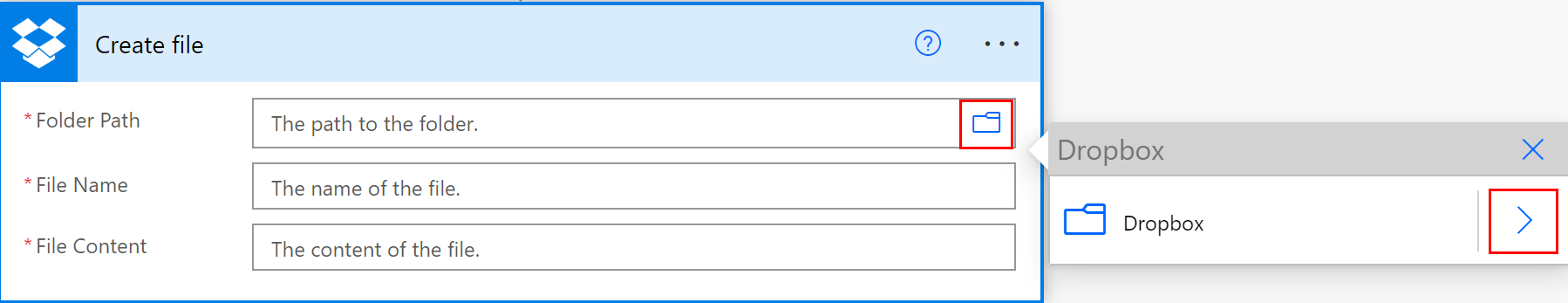 Zrzut ekranu wybierania ścieżki folderu Dropbox.