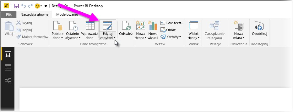 Screenshot of the Power Query Editor in Power BI Desktop, showing the Transform data selection.