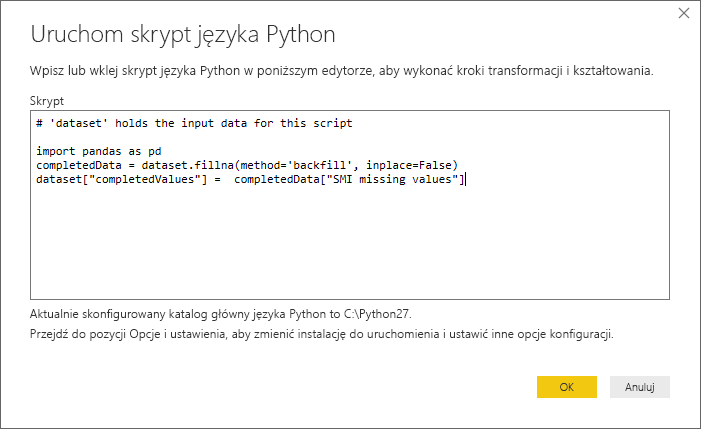 Screenshot of the Run Python Script dialog, showing the script code.