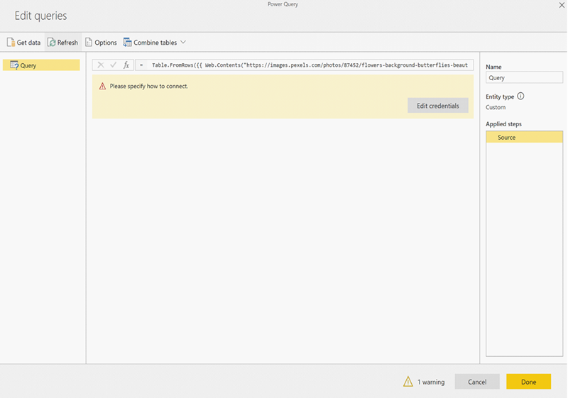 Screenshot shows Edit queries, where you can specify credentials.