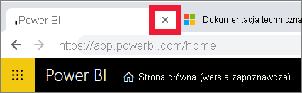 A screenshot showing the x on the browser tab to close Power BI.