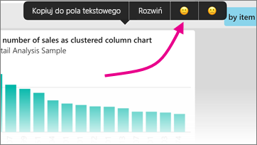 Screenshot of a column chart, showing a feedback with a pointer to a smiley face.