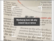 Screenshot of a news print, showing the scanner pointing to a Power BI QR code.