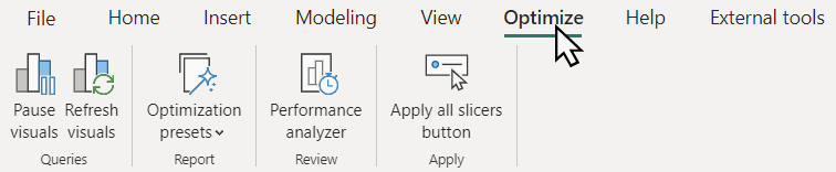 Wstążka Optymalizowanie programu Power BI Desktop