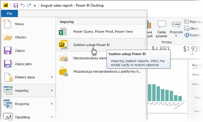 Screenshot of Power BI Desktop, showing Import options.