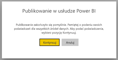 Screenshot of dialog box to Publish to Power BI.