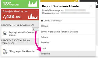 Zrzut ekranu przedstawiający wybieranie pozycji Zarządzaj.