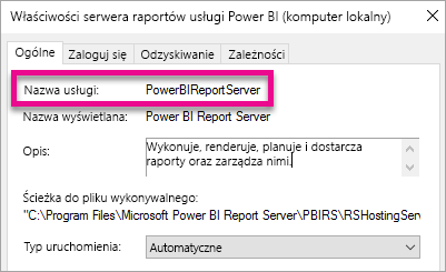 Report Server Windows Service properties