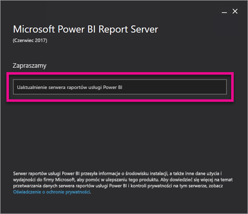 Zrzut ekranu przedstawiający opcję Uaktualnij serwer raportów usługi Power BI.